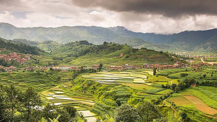 The Kathmandu Valley region in Nepal, with its characteristic rice terraces.