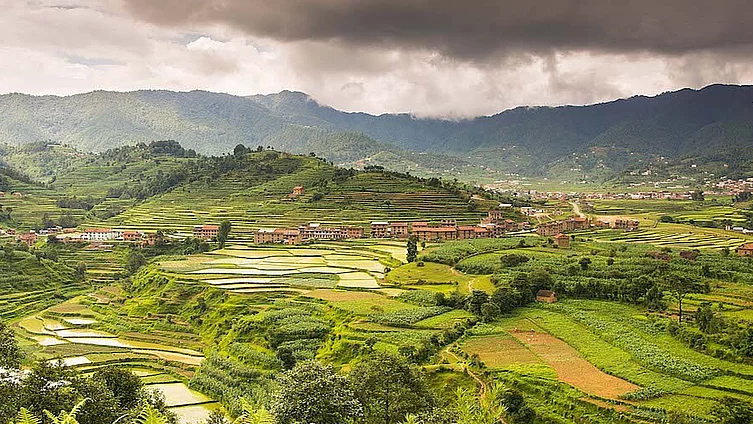 The Kathmandu Valley region in Nepal, with its characteristic rice terraces.